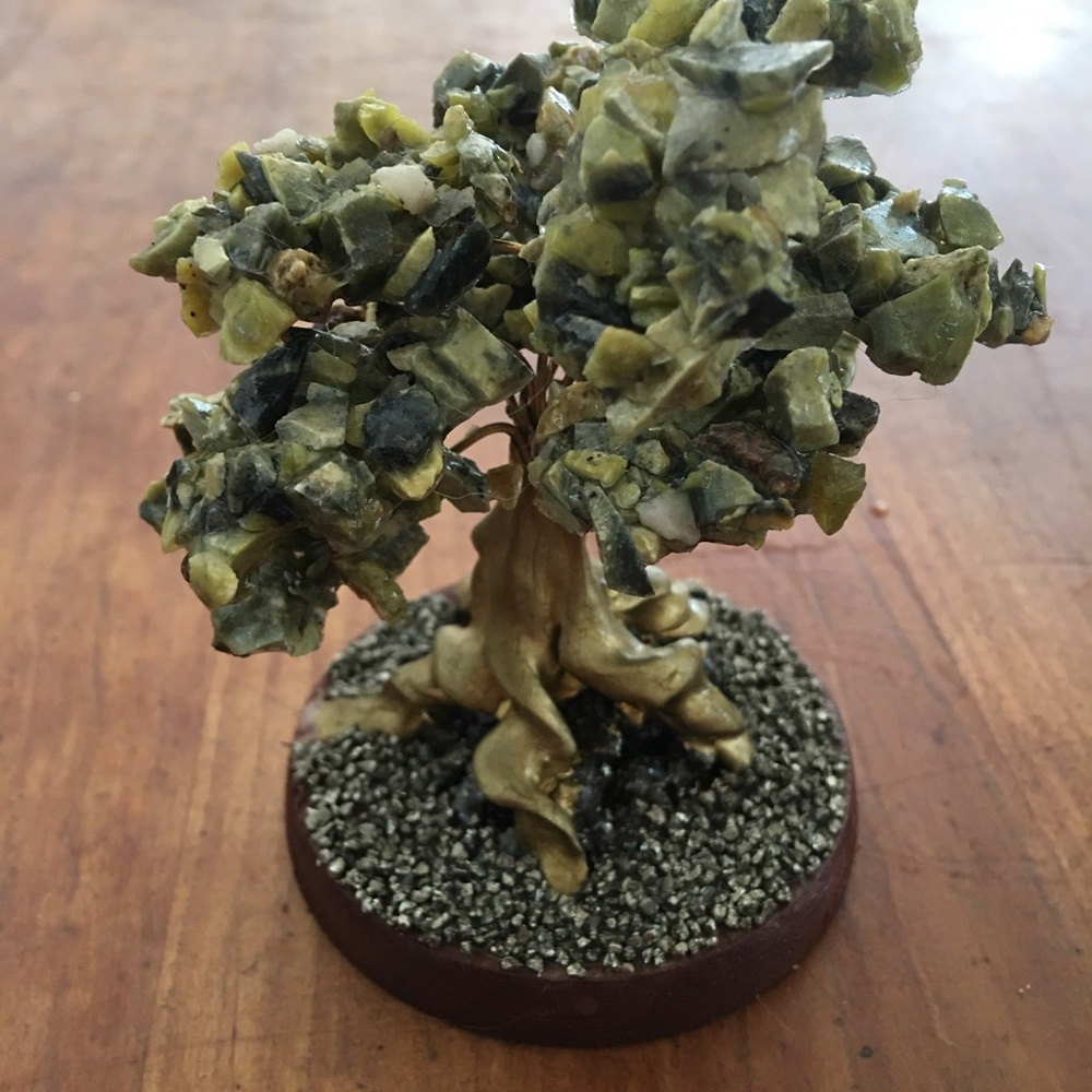 Hand Crafted Olive and Gold Gemstone Tree Sculpture